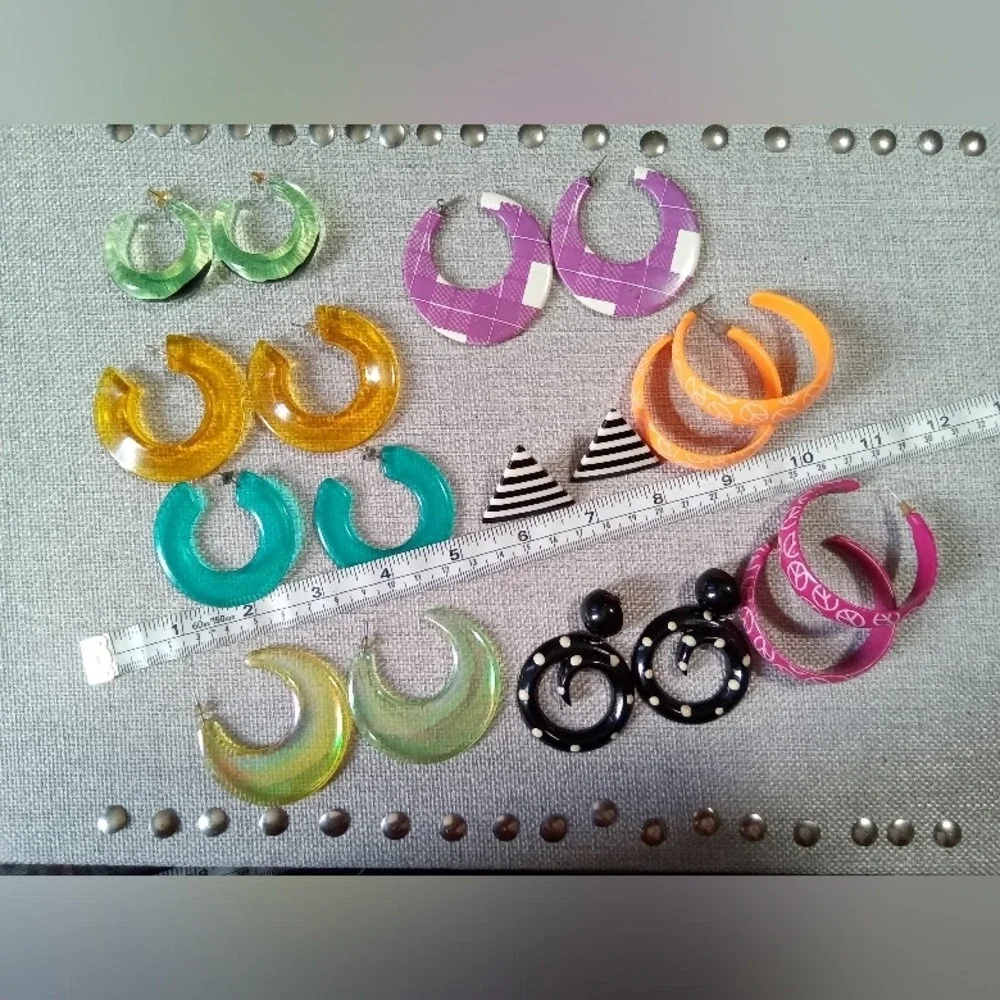 Fun Hoop Earrings Set of 9 Colorful Acrylic Boho Statement Jewelry